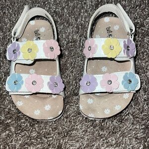 Self Esteem White Kids Sandals with Pastel Flowers